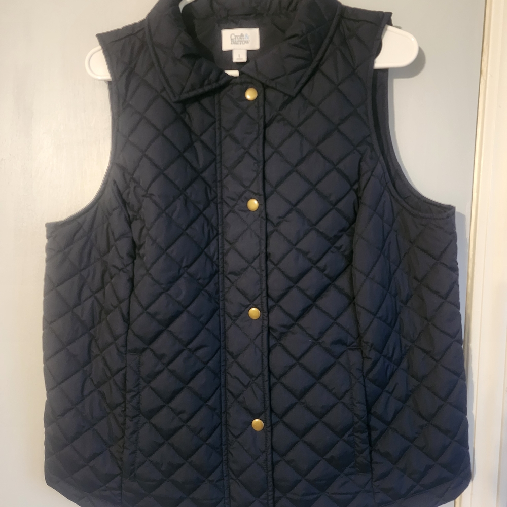 croft & barrow Navy Quilted Snap-Front Vest